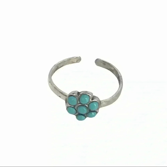 925 STERLING SILVER BEADED FLOWER ADJUSTABLE OPEN TOE RING SIZE XS - Picture 7 of 12